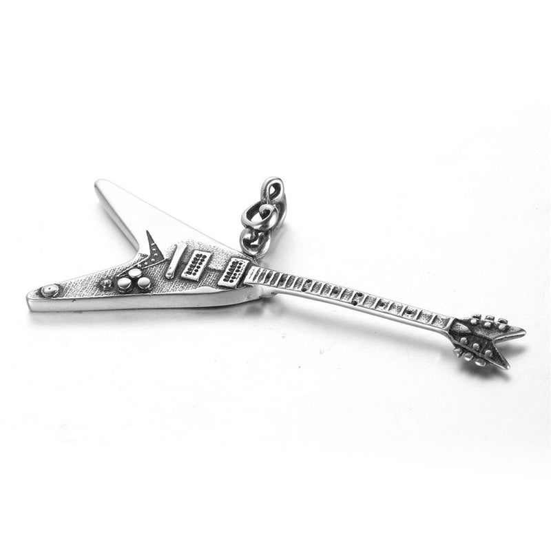 PAMTIER Men's Stainless Steel Retro Electric Guitar Pendant Punk Necklace with Chain - Image 3